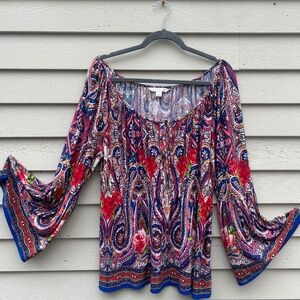 Boston Proper long sleeve printed jersey top. Size XL.